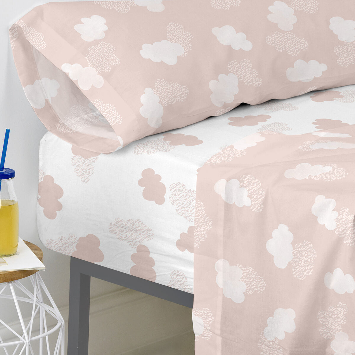 Lençol de baixo HappyFriday BASIC KIDS Cor de Rosa 90 x 200 x 32 cm
